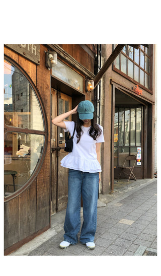 Slit wide denim pants