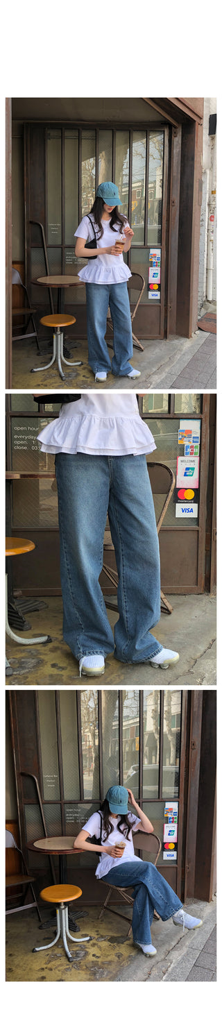 Slit wide denim pants