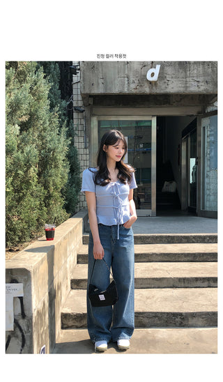 Slit wide denim pants