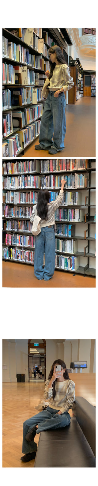 Slit wide denim pants