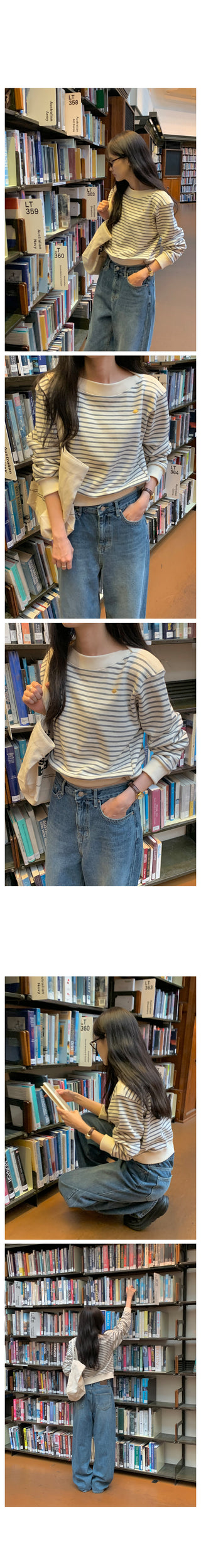 Striped boat neck sweatshirt