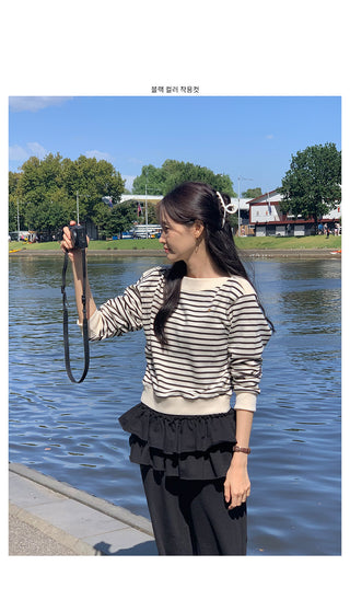 Striped boat neck sweatshirt