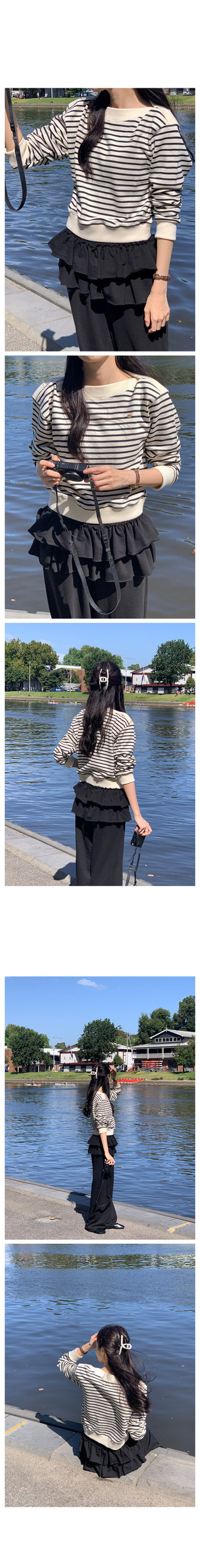 Striped boat neck sweatshirt