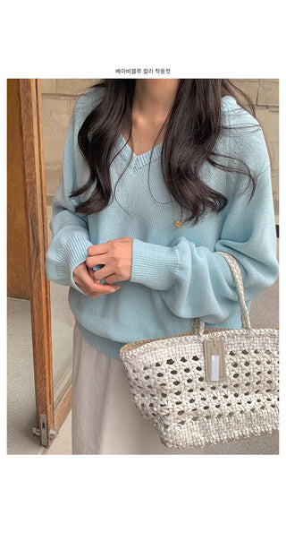 (6 colors) High-quality cotton V-neck knit