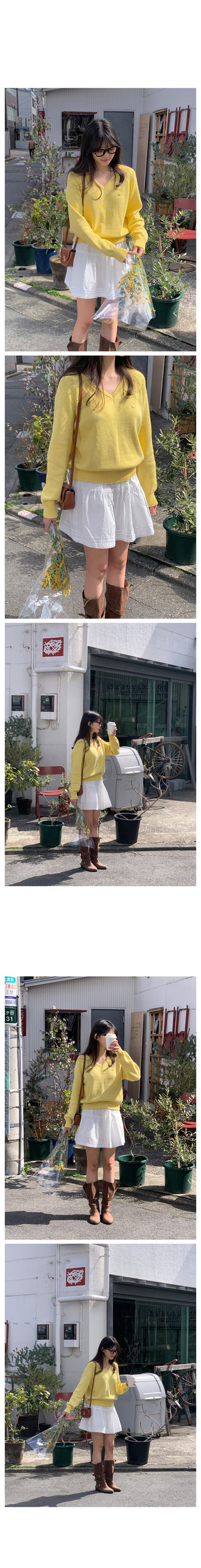 (6 colors) High-quality cotton V-neck knit