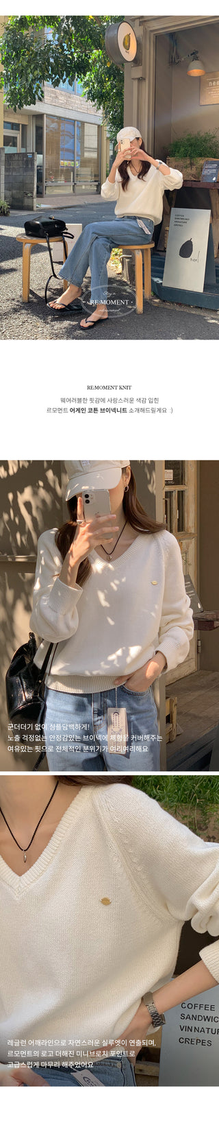 (6 colors) High-quality cotton V-neck knit