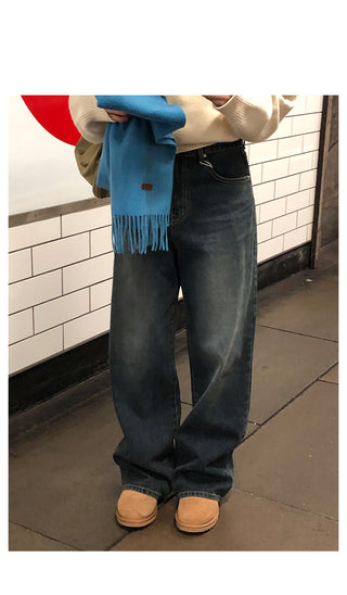 Corduroy wide-leg denim pants