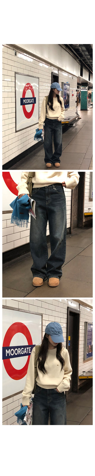 Corduroy wide-leg denim pants