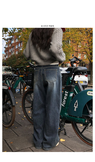 Corduroy wide-leg denim pants