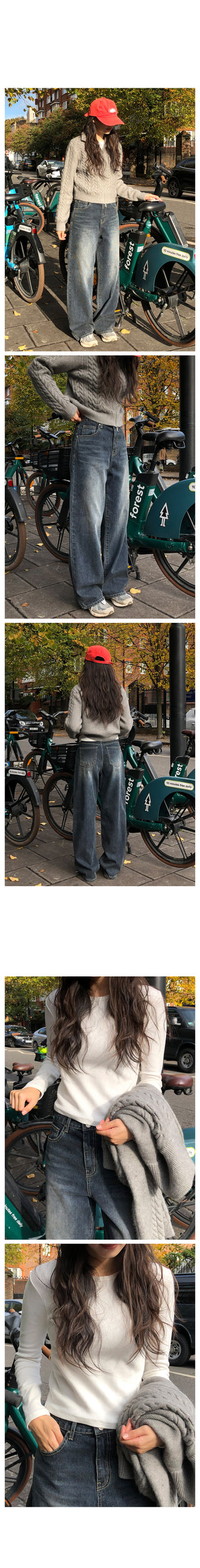 Corduroy wide-leg denim pants