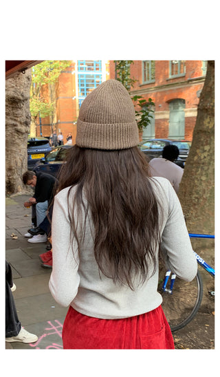 Peach-colored brushed-back T-shirt