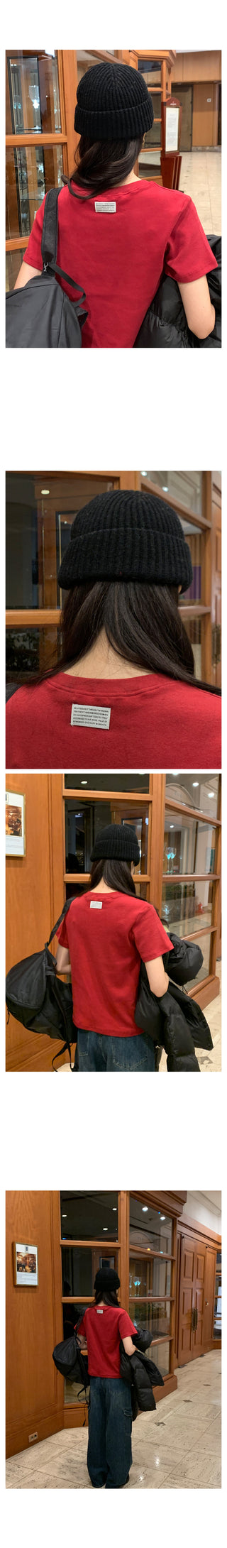 Fleece-lined round-neck short-sleeved T-shirt