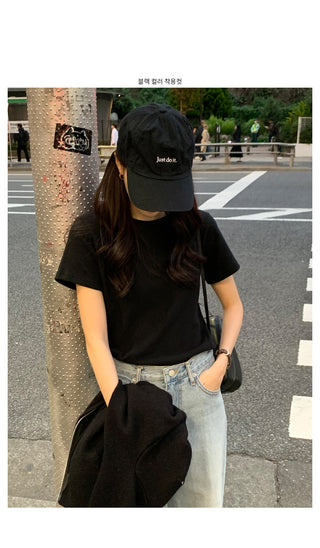 Fleece-lined round-neck short-sleeved T-shirt