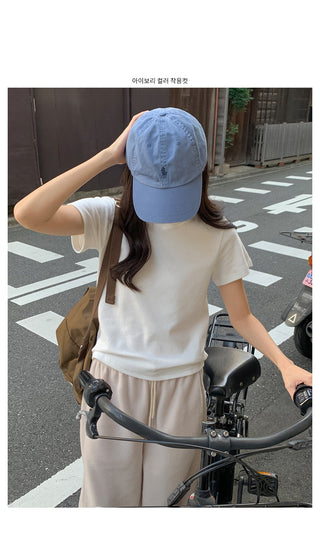Fleece-lined round-neck short-sleeved T-shirt