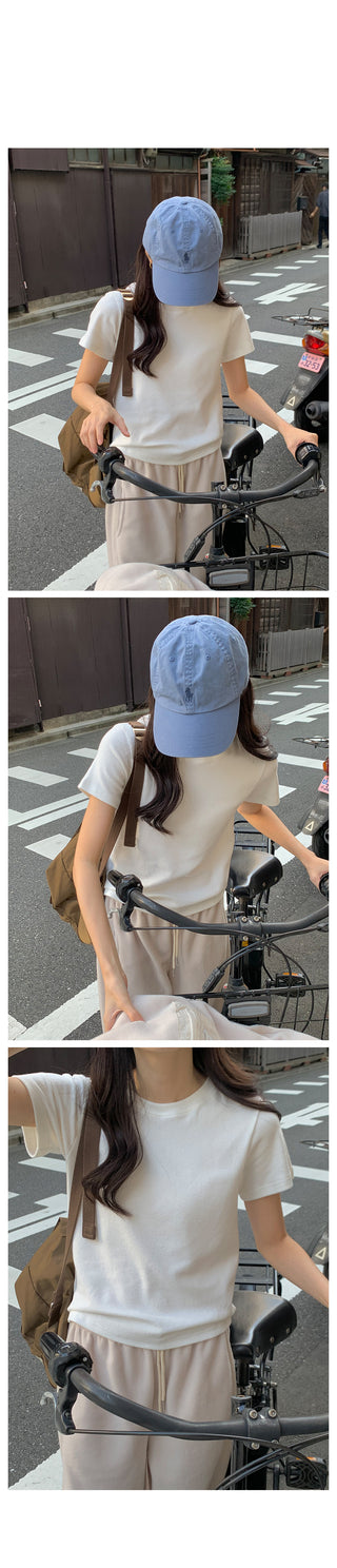 Fleece-lined round-neck short-sleeved T-shirt