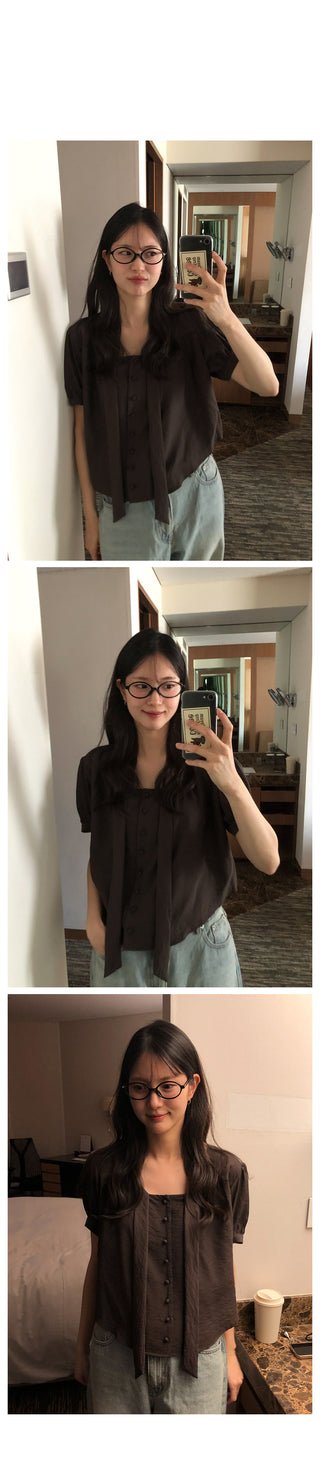 Short-sleeved tie blouse