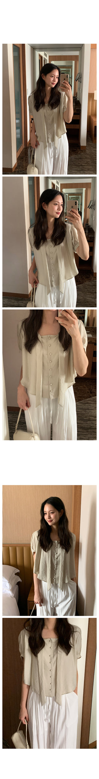 Short-sleeved tie blouse