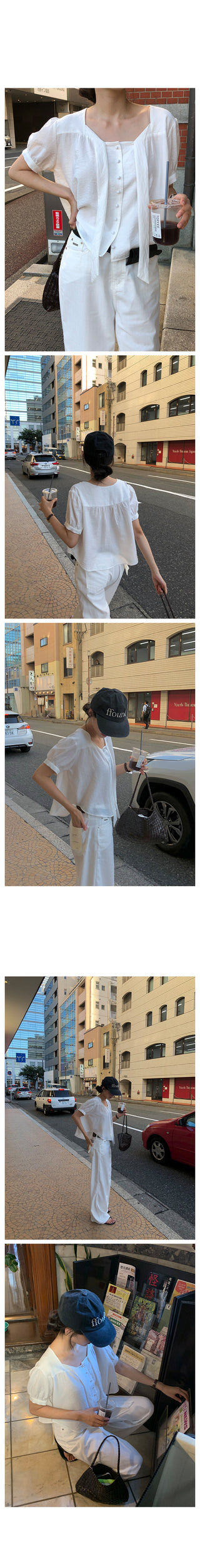 Short-sleeved tie blouse