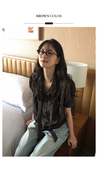 Short-sleeved tie blouse