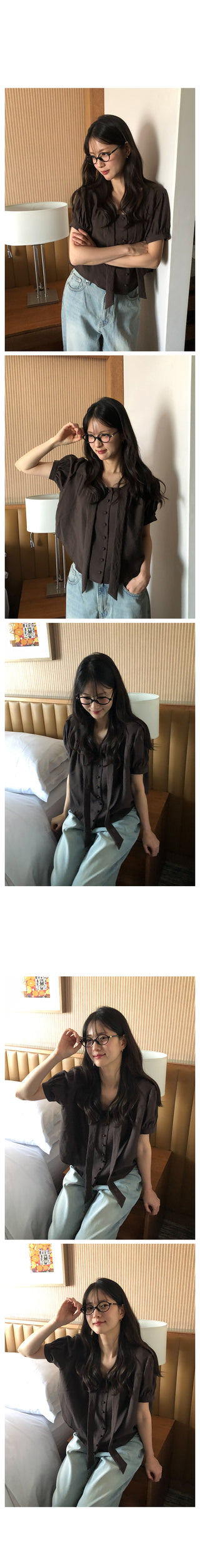 Short-sleeved tie blouse