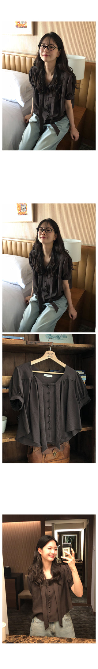 Short-sleeved tie blouse