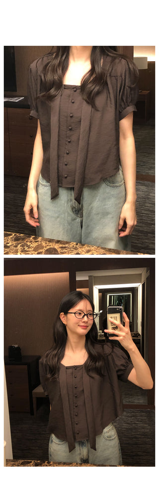 Short-sleeved tie blouse