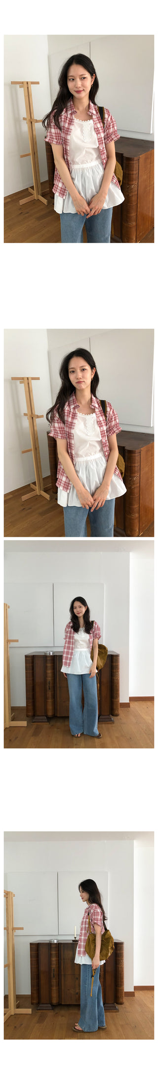 Short-sleeved checkered shirt