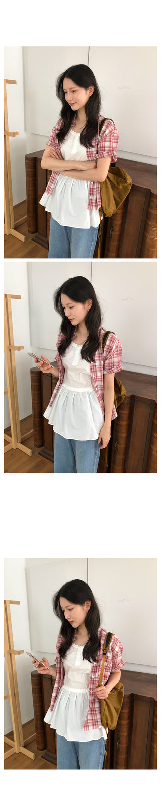 Short-sleeved checkered shirt
