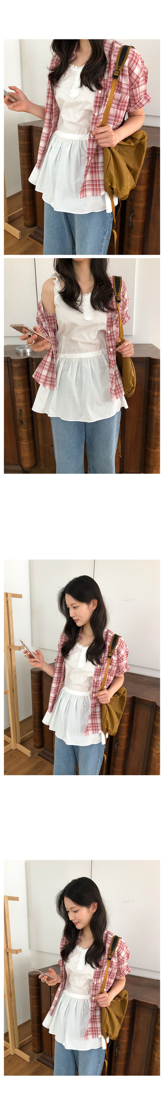 Short-sleeved checkered shirt