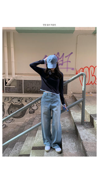 Corduroy wide-leg denim pants