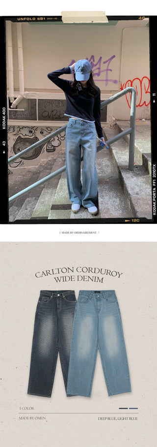 Corduroy wide-leg denim pants