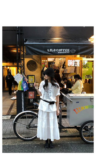 Flared tiered long skirt