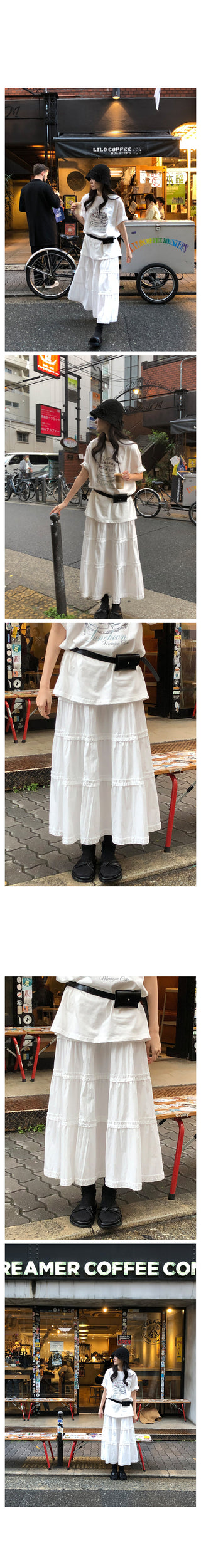 Flared tiered long skirt