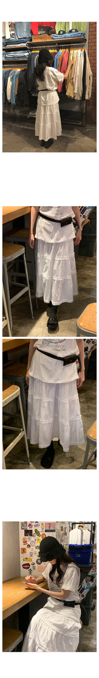 Flared tiered long skirt