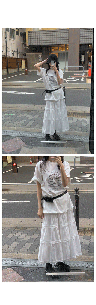 Flared tiered long skirt