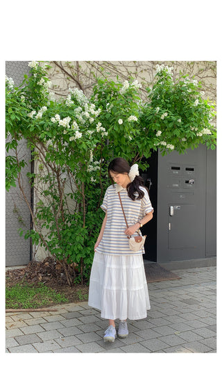 Flared tiered long skirt