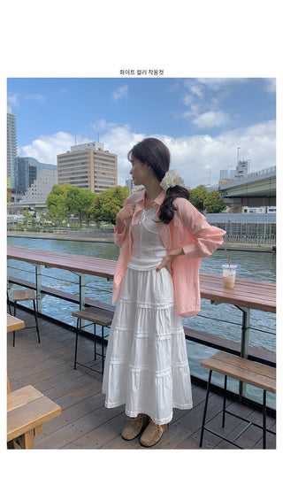 Flared tiered long skirt
