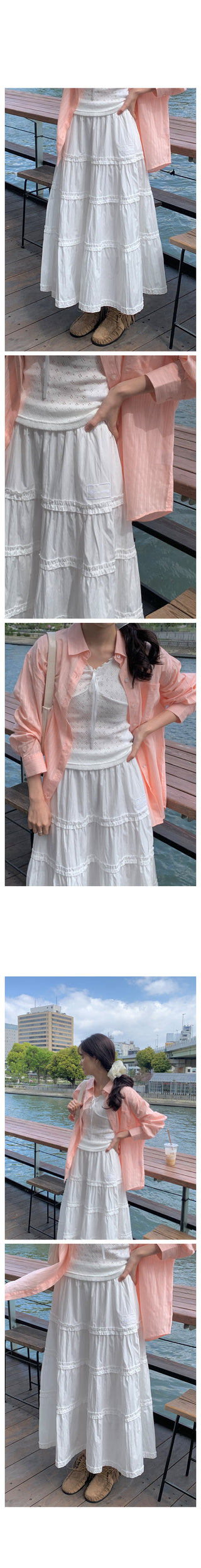 Flared tiered long skirt