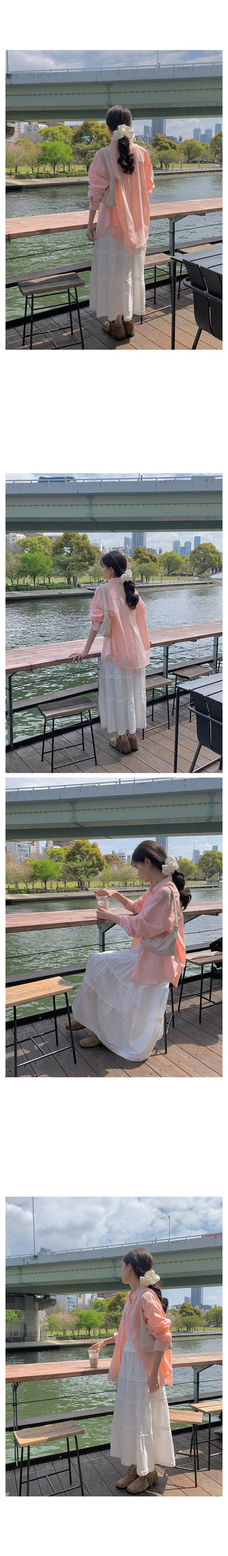 Flared tiered long skirt
