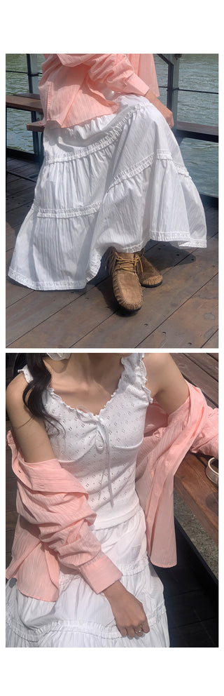 Flared tiered long skirt