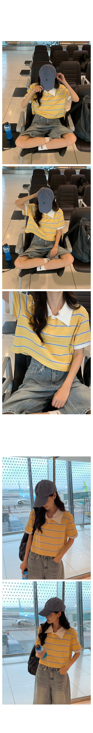 Striped crop collar t-shirt