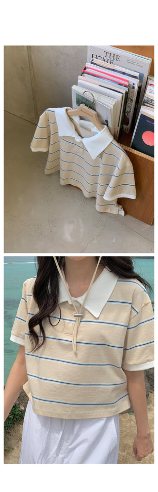 Striped crop collar t-shirt