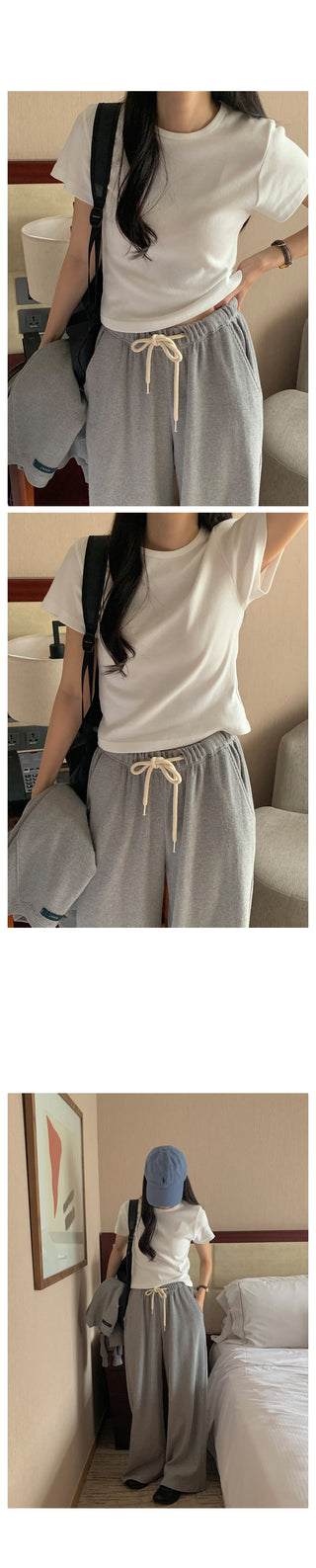 Round rib short-sleeved T-shirt