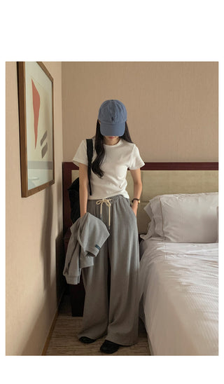 Round rib short-sleeved T-shirt