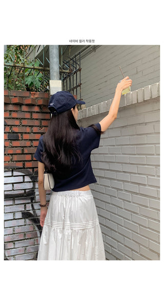 Round rib short-sleeved T-shirt