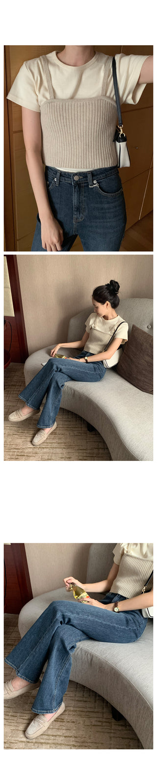 Round rib short-sleeved T-shirt