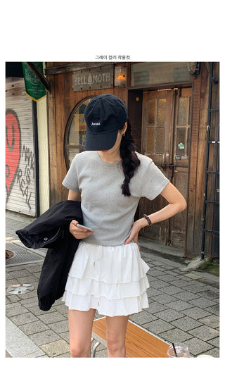 Round rib short-sleeved T-shirt