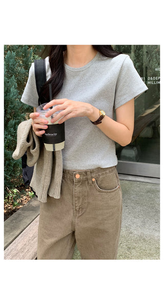 Round rib short-sleeved T-shirt