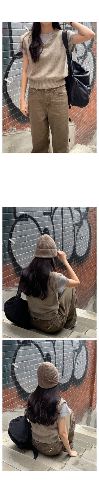 Round rib short-sleeved T-shirt
