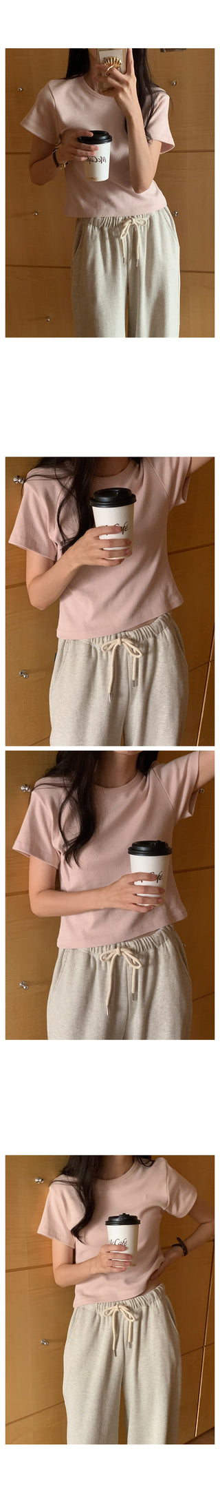 Round rib short-sleeved T-shirt